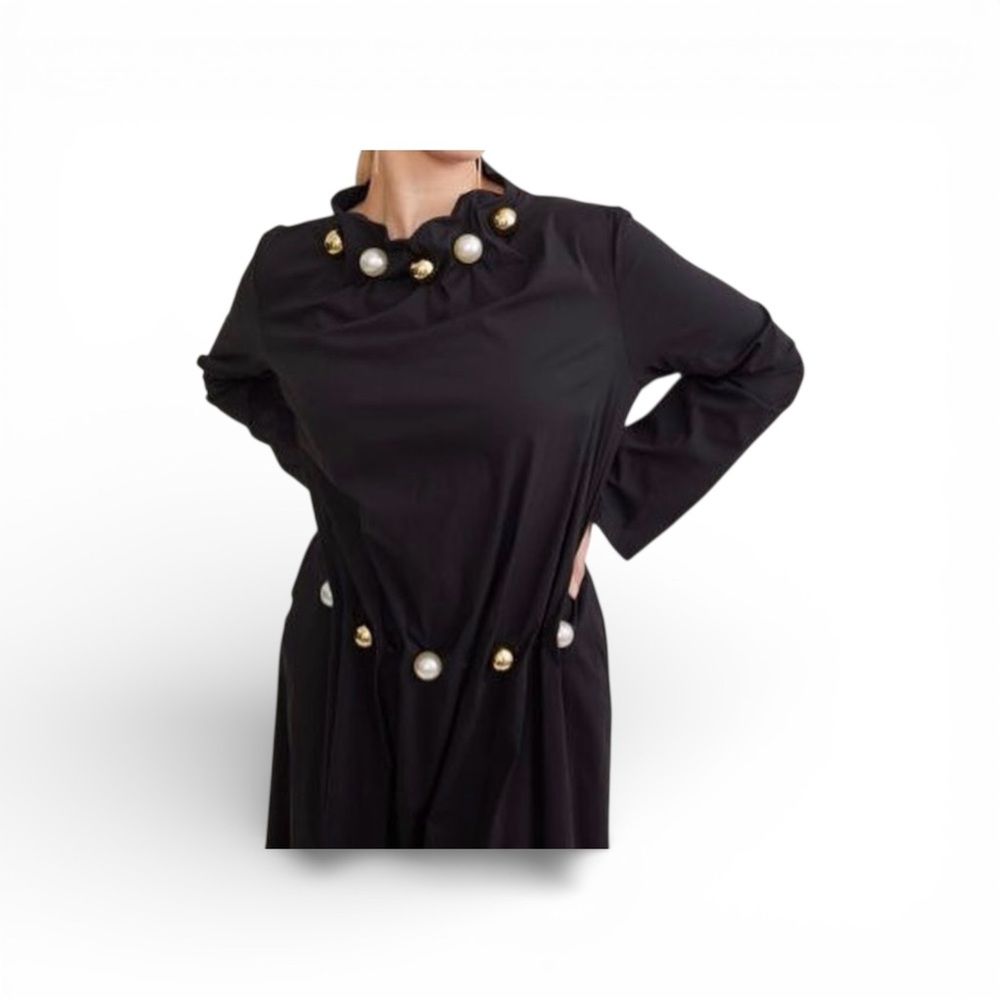 Chic Black Maxi Dress with Pearl Details